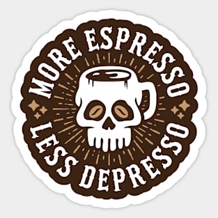 More Espresso Less Depresso Skull Coffee Mug Sticker